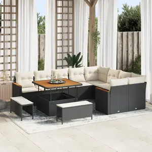 vidaXL - Tuinbank - Set - 12 - pcs - Zwart - poly - rattan pas cher