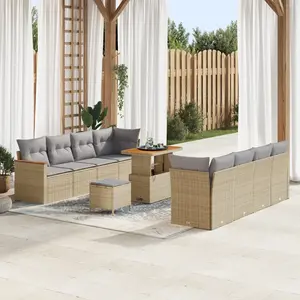 vidaXL - Tuinbank - Set - 11 - pcs - Beige - poly - rattan pas cher