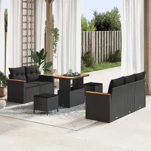 vidaXL - Tuinbank - Set - 8 - pcs - Zwart - poly - rattan pas cher
