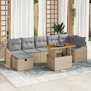 vidaXL Ensemble de canapé de jardin avec coussin 8 pcs Beige polyrotin pas cher