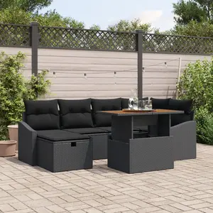 vidaXL Ensemble de canapé de jardin avec coussin 7 pcs Noir polyrotin pas cher