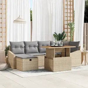 vidaXL Vidaxl Ensemble De Canapés De Jardin 7 Pièces Avec Coussins Beige Rattan Poly pas cher