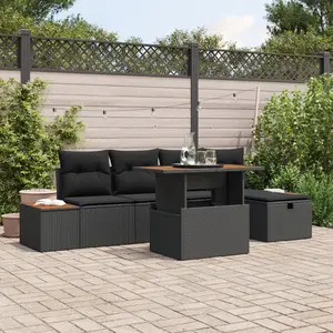 vidaXL Vidaxl Ensemble De Canapé De Jardin 6 Pièces Avec Coussins Noir Poly Rattan pas cher