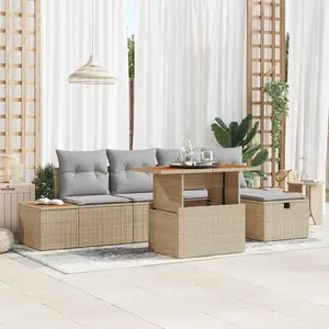 vidaXL Vidaxl Canapé De Jardin 6 Pièces Avec Coussins Beige Rotin Synthétique pas cher