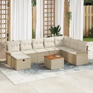 vidaXL Ensemble de Canapé de Jardin de 9 Pièces avec Coussins en Rotin Poly Beige pas cher