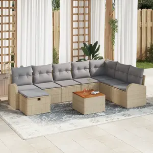 vidaXL Ensemble de canapé de jardin 9 pcs Beige Poly rotin pas cher