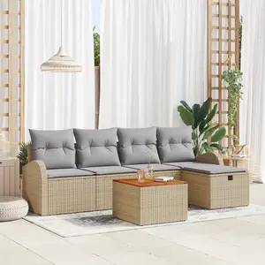 vidaXL Ensemble de Canapés de Jardin vidaXL 6 Pièces avec Coussins Beige Poly Rattan, Canapé de Jardin de 2 Places vidaXL avec Rangement & Coussins Beige Poly Rattan pas cher