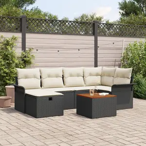 vidaXL Ensemble de canapé de jardin avec coussin 7 pcs Noir Poly rotin pas cher