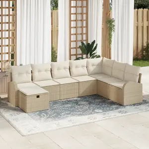 vidaXL Ensemble De Canapés De Jardin Vidaxl 8 Pièces Avec Coussins Beige Poly Rattan, Canapé De Jardin 2 Places Vidaxl Avec Rangement & Coussins Beige Poly Rattan pas cher