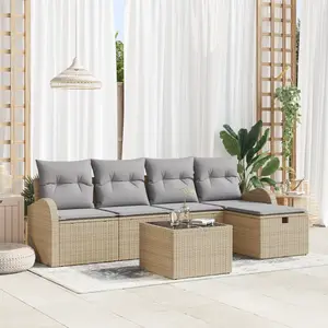 vidaXL Vidaxl Ensemble De Canapé De Jardin Ensemble De 5 Beige, Gris Clair pas cher