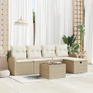 VIDAXL Ensemble de Canapé de Jardin 6 Pièces avec Coussins Beige Poly Rattan, Canapé de Jardin 2 Places avec Rangement et Coussins Beige Poly Rattan pas cher