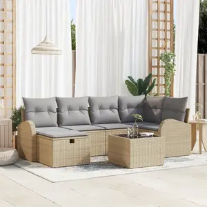 VIDAXL Canapés de jardin 7 pièces avec coussins Beige Rattan synthétique, Canapé de jardin 2 places avec rangement et coussins Beige Rattan synthétique pas cher