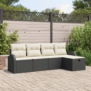 vidaXL Ensemble de canapé de jardin avec coussin 5 pcs Noir Poly rotin pas cher