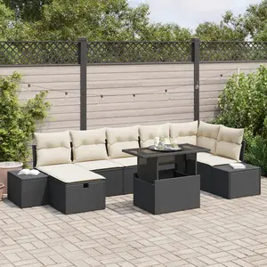 vidaXL Ensemble de canapé de jardin avec coussin 8 pcs Noir Poly rotin pas cher