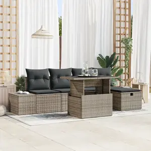 vidaXL Vidaxl Ensemble De Canapé De Jardin 6 Pièces Avec Résine Tressée Gris pas cher