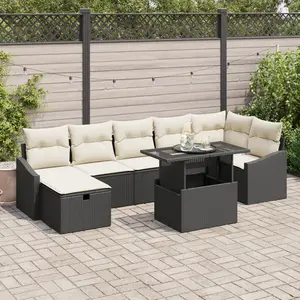 vidaXL Ensemble de canapé de jardin avec coussin 8 pcs Noir Poly rotin pas cher