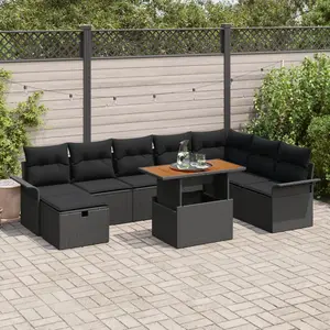 vidaXL Vidaxl Ensemble De Canapés De Jardin 9 Pièces Avec Coussins Rattan Noir Poly pas cher