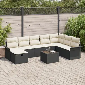vidaXL Ensemble de canapé de jardin avec coussin 9 pcs Noir Poly rotin pas cher