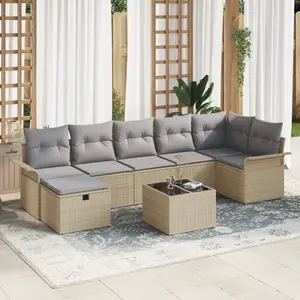 vidaXL vidaXL Ensemble de canapé de jardin 8 pièces avec coussins en poly rattan beige, vidaXL Canapé de jardin 2 places avec rangement et coussins en poly rattan beige pas cher