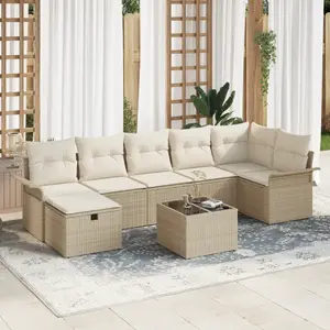 vidaXL Canapés Jardin 8 Pièces avec Coussins Beige Poly Rotin pas cher