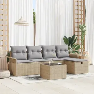 vidaXL vidaXL Ensemble de canapé de jardin modulable 6 pièces avec coussins en rotin beige, vidaXL Canapé de jardin 2 places avec rangement et coussins en rotin beige pas cher