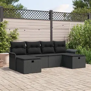 vidaXL Vidaxl Ensemble De Canapés De Jardin 6 Pièces Avec Coussins Noir En Rotin Poly pas cher