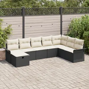 vidaXL Ensemble de canapé de jardin avec coussin 8 pcs Noir Poly rotin pas cher