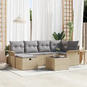 vidaXL Ensemble de canapé de jardin 7 pièces avec coussins beige poly rotin vidaXL, Canapé de jardin 2 places avec rangement et coussins beige poly rotin vidaXL pas cher