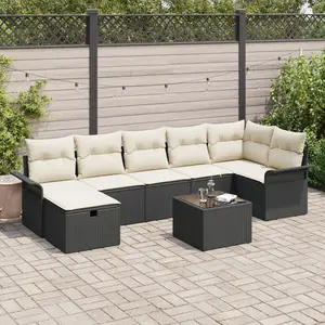 vidaXL Ensemble de canapé de jardin avec coussin 8 pcs Noir Poly rotin pas cher