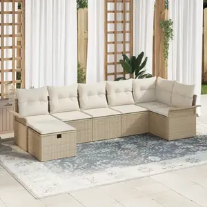 vidaXL Ensemble de canapé de jardin 7 pcs Beige Poly rotin pas cher