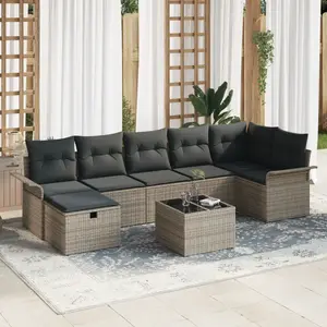 vidaXL Canapé de Jardin 8 Pièces avec Coussins Rattan Poly Gris pas cher