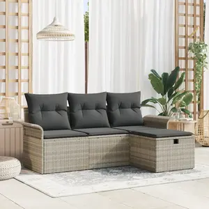 VIDAXL Ensemble de canapés de jardin 4 pièces avec coussins en rattan synthétique gris clair, Canapé de jardin 2 places avec rangement et coussins en rattan synthétique gris clair pas cher