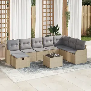 vidaXL Ensemble de canapé de jardin 9 pcs Beige Poly rotin pas cher