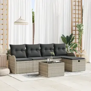 VIDAXL Ensemble de Canapé de Jardin de 6 Pièces avec Coussins Gris Clair en Rattan Poly, Canapé de Jardin 2 places avec Rangement et Coussins Gris Clair en Rattan Poly pas cher