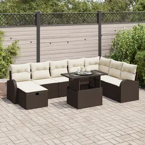 vidaXL Ensemble de Canapés de Jardin 9 Pièces avec Coussins en Rattan Marron pas cher