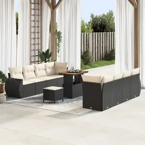 vidaXL Ensemble de canapé de jardin avec coussin 11 pcs Noir polyrotin pas cher