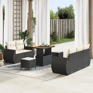 vidaXL - Tuinbank - Set - 8 - pcs - Zwart - poly - rattan pas cher