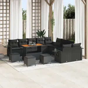 vidaXL - Tuinbank - Set - 14 - pcs - Zwart - poly - rattan pas cher
