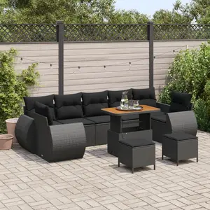 vidaXL - Tuinbank - Set - 10 - pcs - Zwart - poly - rattan pas cher