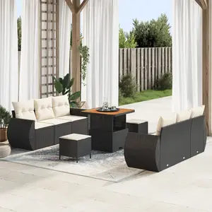 vidaXL Ensemble de canapé de jardin avec coussin 9 pcs Noir polyrotin pas cher