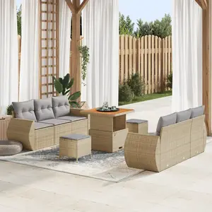 vidaXL Ensemble de canapé de jardin avec coussin 9 pcs Beige polyrotin pas cher