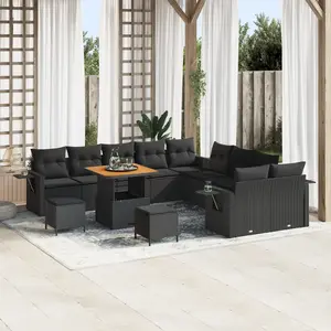 vidaXL - Tuinbank - Set - 13 - pcs - Zwart - poly - rattan pas cher