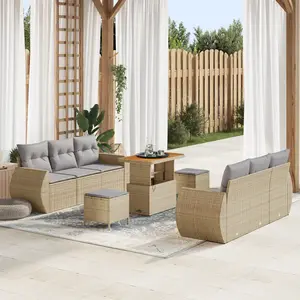 vidaXL Ensemble de canapé de jardin avec coussin 9 pcs Beige polyrotin pas cher