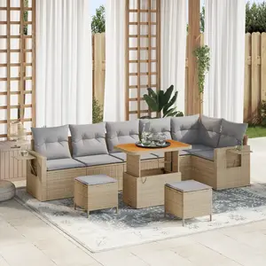 vidaXL - Tuinbank - Set - 9 - pcs - Beige - poly - rattan pas cher