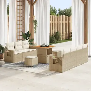 VIDAXL Ensemble de 10 Pièces de Canapé de Jardin avec Coussins Beiges en Rotin Poly Acacia, Ensemble de 3 Pièces de Salle à Manger de Jardin avec Coussins Beiges en Rotin Poly Acacia pas cher
