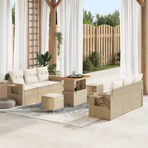 vidaXL Ensemble de canapé de jardin avec coussin 9 pcs Beige polyrotin pas cher