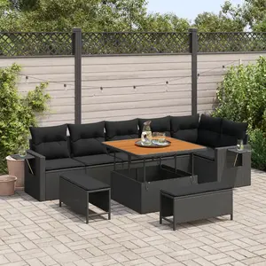 vidaXL - Tuinbank - Set - 9 - pcs - Zwart - poly - rattan pas cher