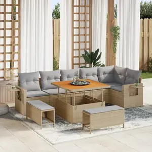 vidaXL Ensemble de canapé de jardin 9 pcs Beige polyrotin pas cher