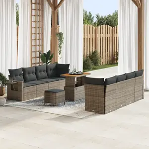 vidaXL Ensemble de canapé de jardin 11 pcs Gris Poly rotin pas cher