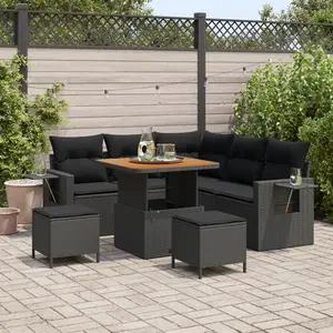 vidaXL Ensemble de canapé de jardin avec coussin 8 pcs Noir polyrotin pas cher